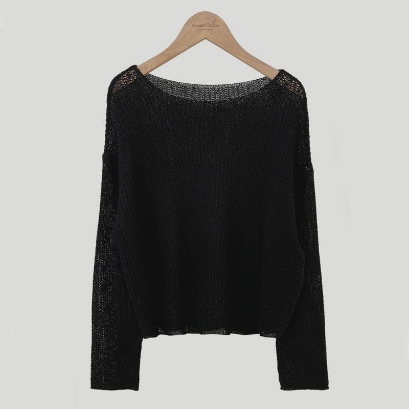 Knitted Sun Protection Shirt Loose Short Loose Pullover Blouse