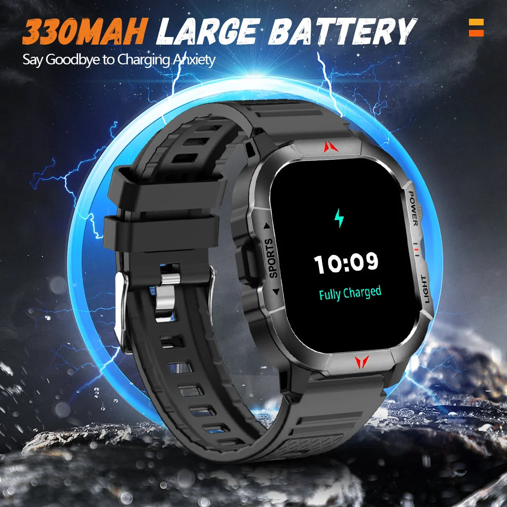 2025 New Men Smart Watch LED Flashlight BT Call 100+ Sports Modes Health Monitoring IP68 Waterproof Outdoor Smart Watch