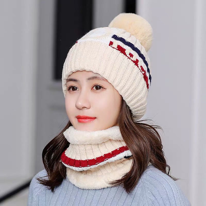 Hat Women's Fleece Scarf Suit Warm