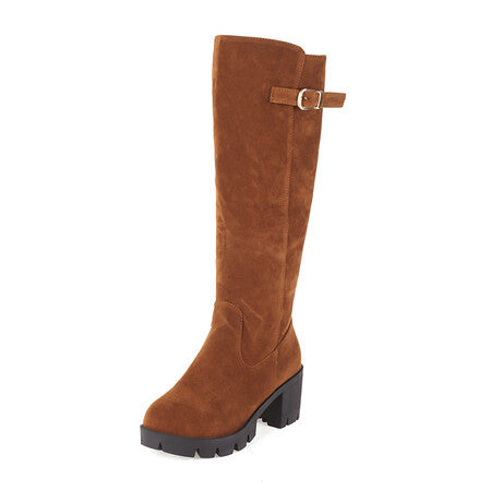 Womens Plus-Size Chunky Heel High-Top Boots For FallWinter