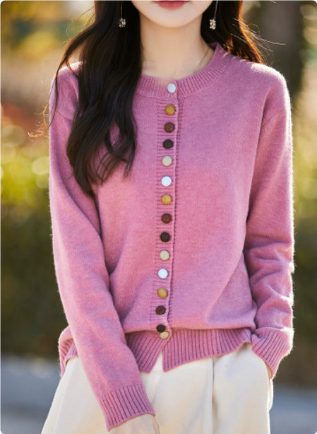Women's Knitted Cardigan Jacket With Colorful Buttons