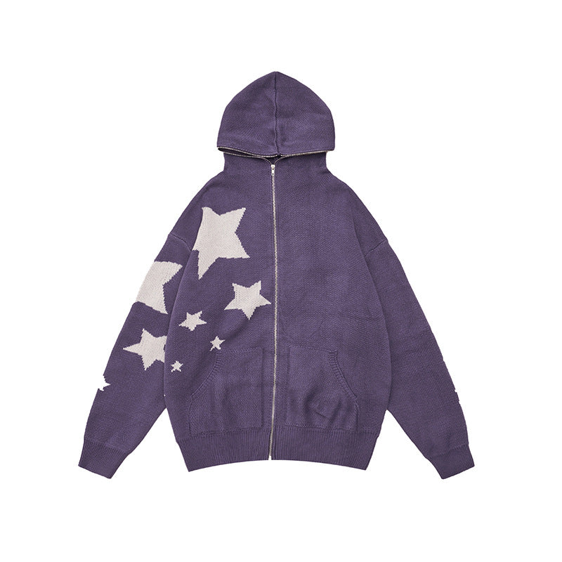 Star Yarn Dyed Loose Hooded Sweater