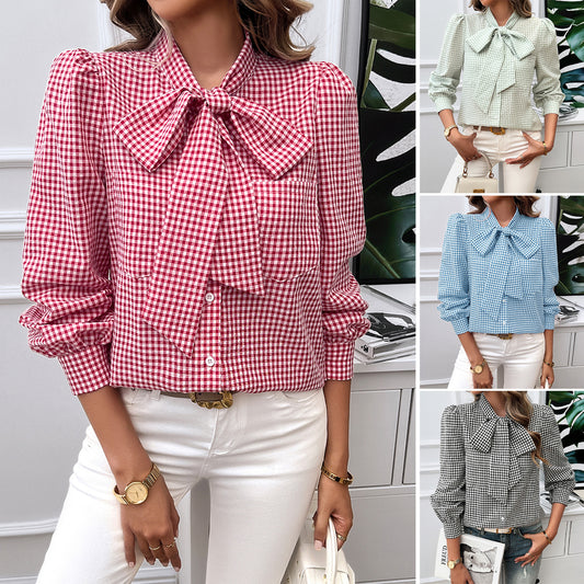 Top Women's Contrast Color Long Sleeves Shirt