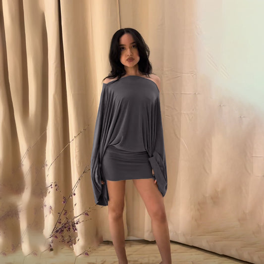 Feminine Edgy Style Loose Fit Puffy Sleeve Sheath Dress