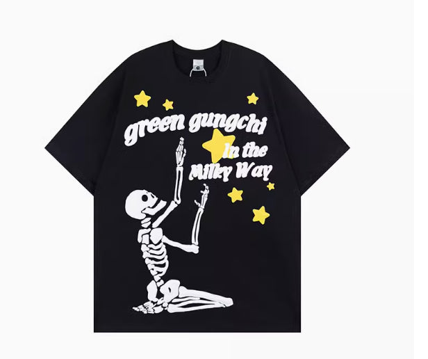 American Retro Star Skull Print Short Sleeve