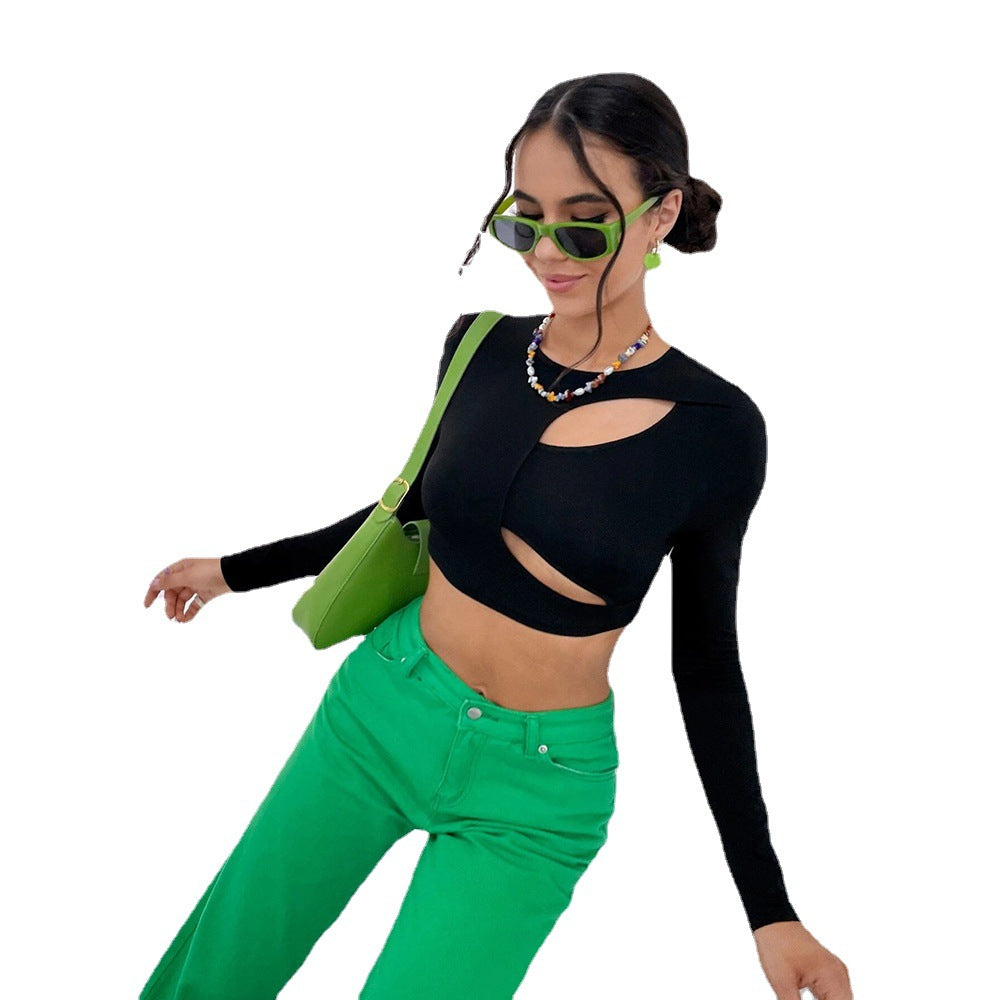 Women's Casual Hollow-out Slim-fit Long-sleeved Top