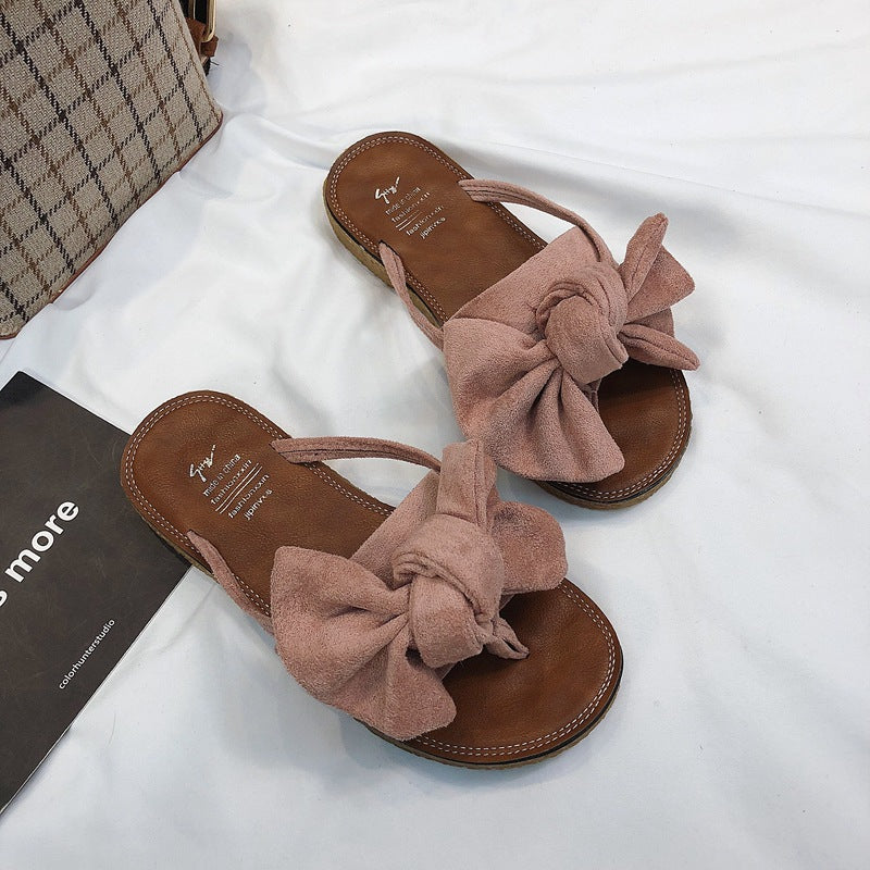 Summer Fashion Outerwear Bow Plywood Slippers Korean