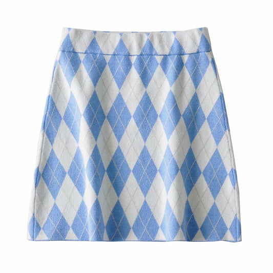 Autumn New Retro Diamond Plaid Color Matching Plaid Knitted Skirt Base