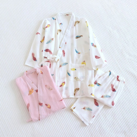 Spring And Autumn Thin Cotton Home Wear Set With Laces, Sauna Suit