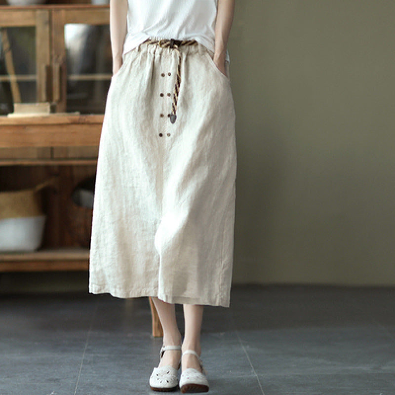 Retro Elastic Waistband Slimming A- Line Skirt