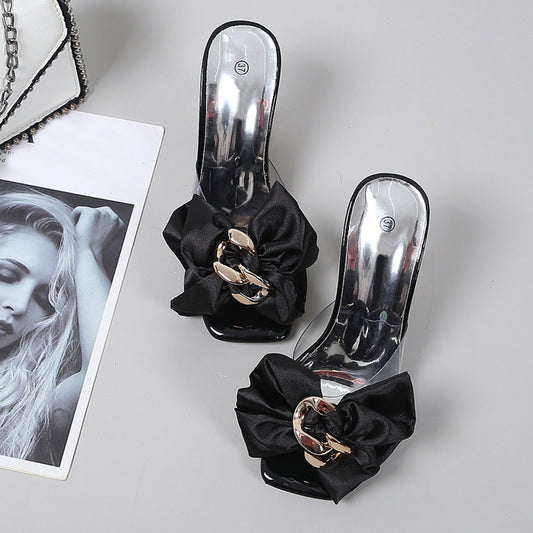 Wine Glass With Square Toe Glass Plastic Flip-flops High-heeled Sandals