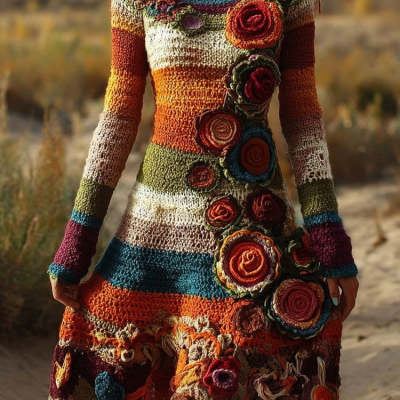 High-neck Dress Sweater Vintage Cable-knit Long-sleeve Womens Wear