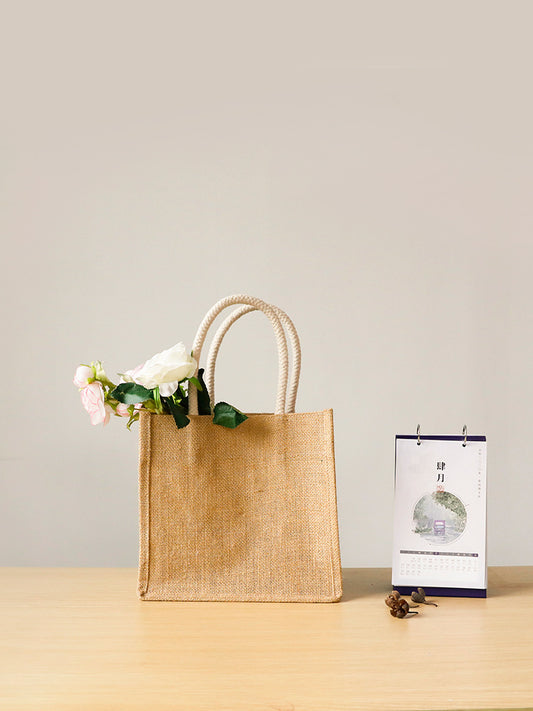 Handmade Jute Handbag With Printed Linen