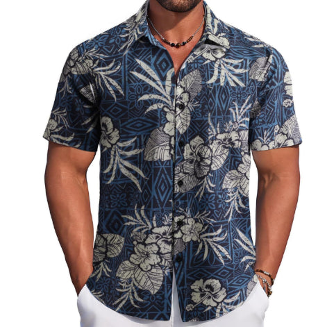 Floral Shirt For Men Cropped Sleeve Quick-Dry Beach Short-Sleeve Floral