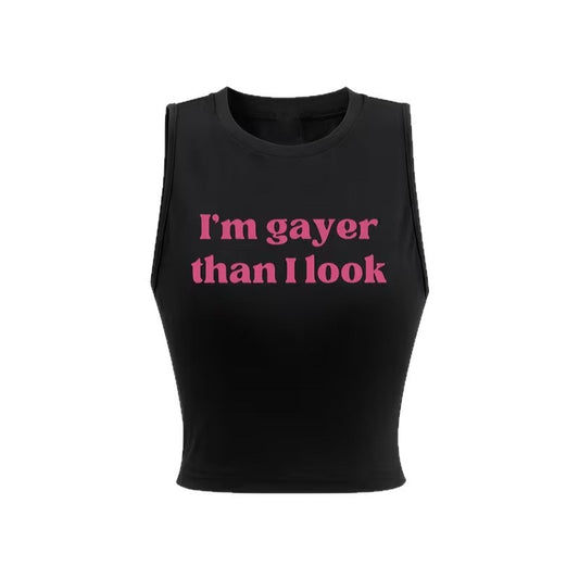 New Street-Style Letter-Print Crop Vest For Women