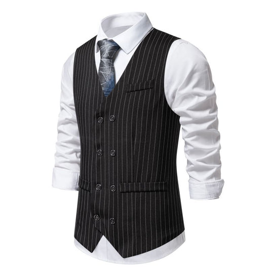 New Mens Stylish Vertical-striped Double-breasted Waistcoat