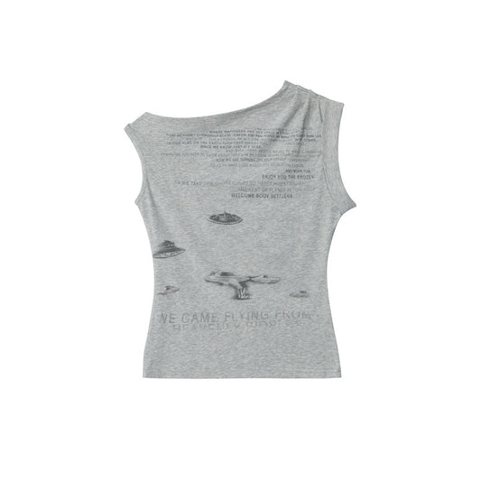Hot Girl Irregular Shoulder Design T-shirt Heart Women's Short