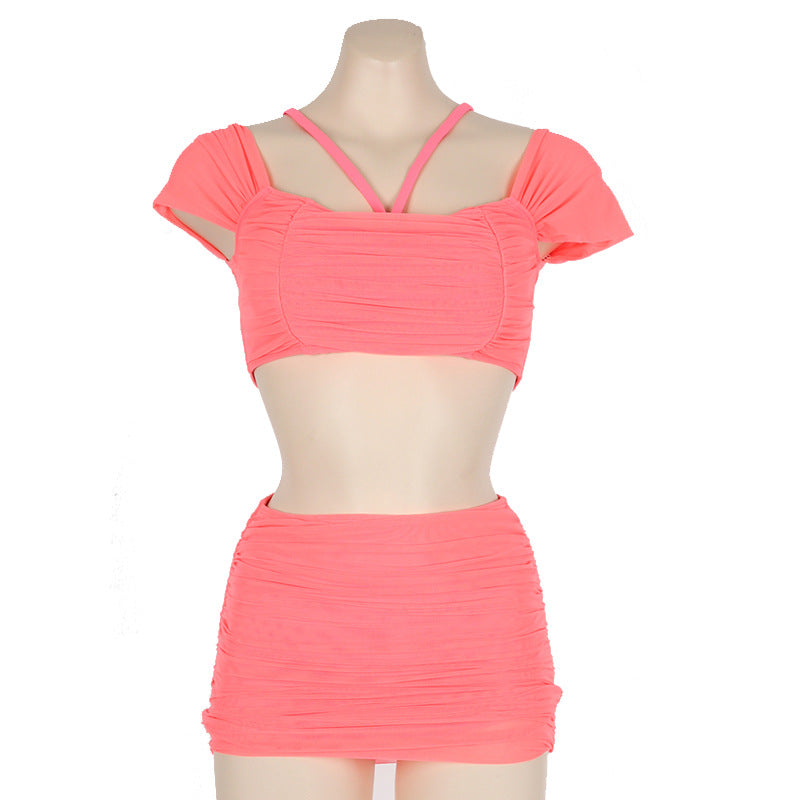 Womens Pleated Two-Piece Hip-Hugging Swimsuit