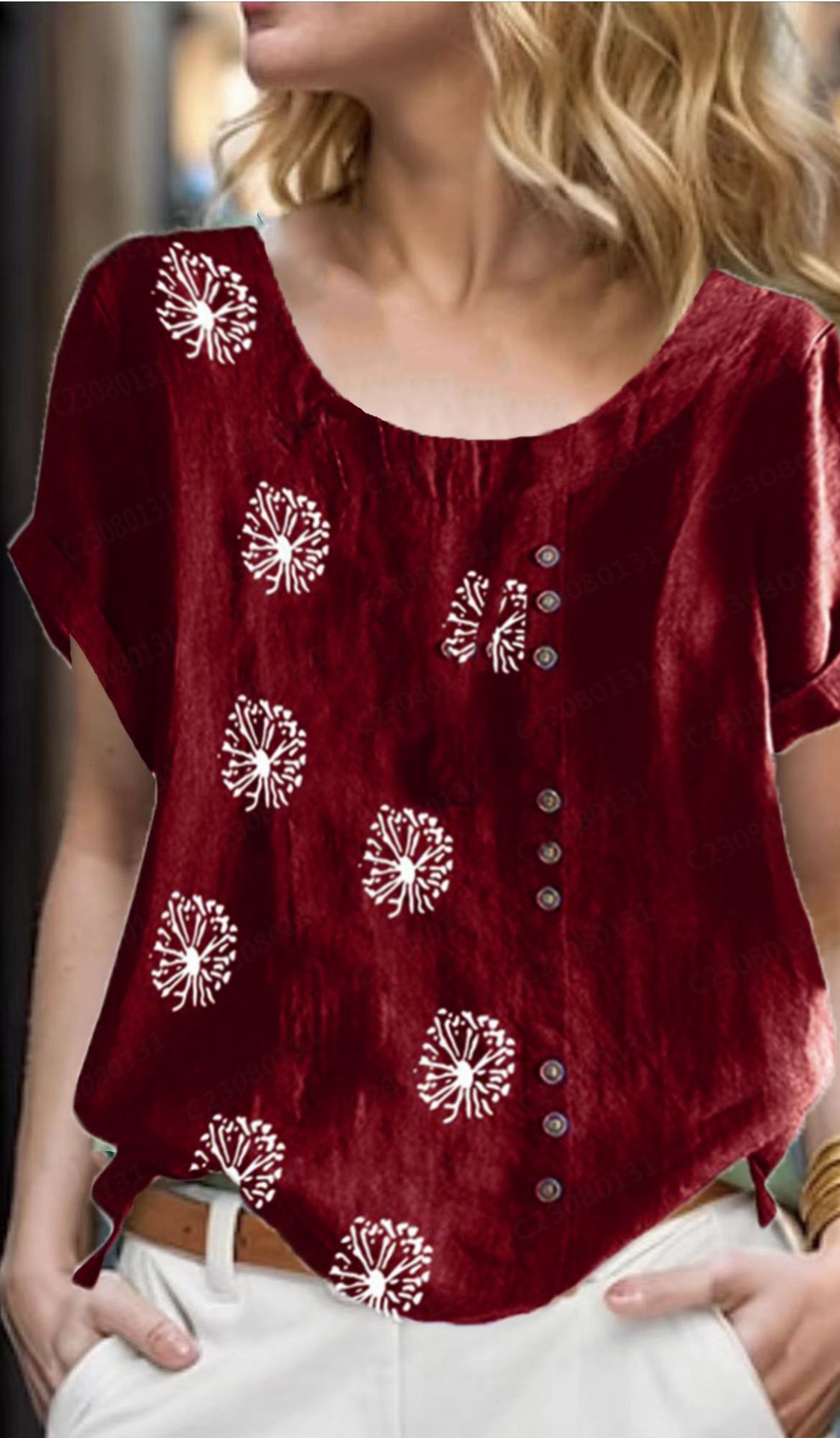 Women's Top Clinch Vintage Cotton And Linen Printing