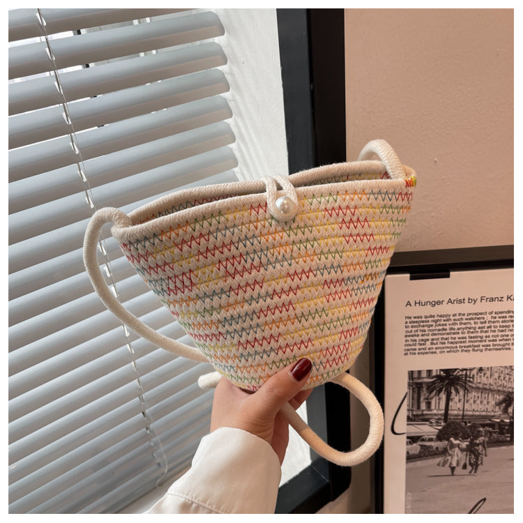 Women's Temperament Fashion Cotton Thread Woven Bag