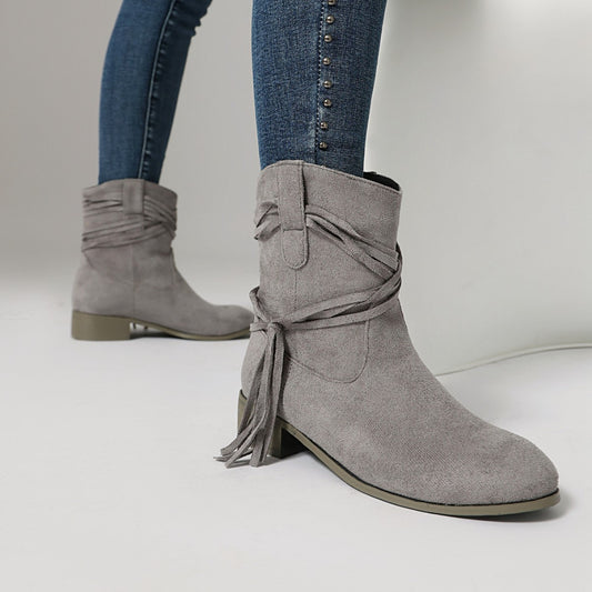 Short Boots Round Toe Foreign Trade Suede Tassel Women's Shoes