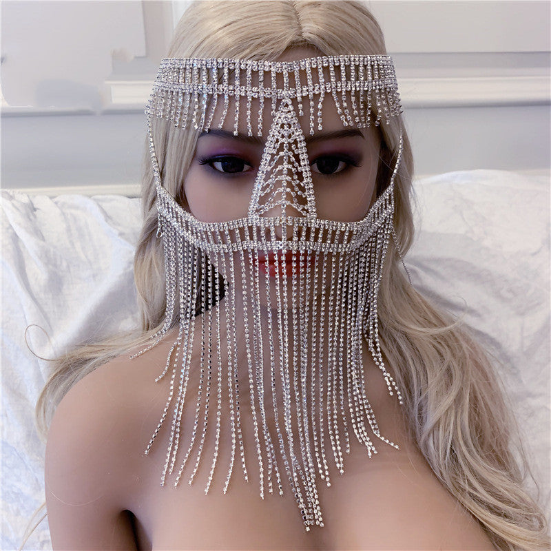 Exaggerated Long Fringed Rhinestone Head Facing Chain Women