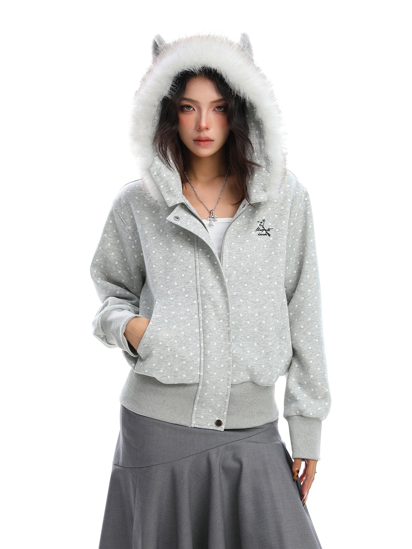 Camouflage Detachable Plush Collar Hooded Sweater Women's Cardigan Short Coat