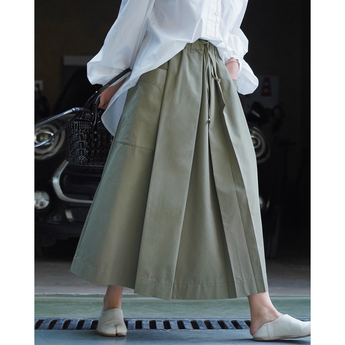 Workwear Casual High Waist Drawstring Elastic Pocket Ladies Skirt