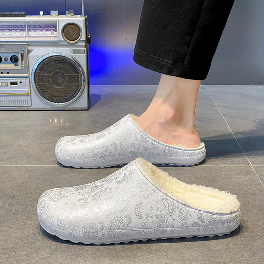 Efterår og vinter indendørs skridsikre husholdnings-fleeceforede varme herreslippers