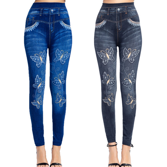 High-waisted Ultra-stretch Capri Pants With A Butterfly Print