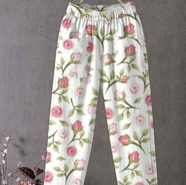Ethnic-style Paisley Elastic Waist Loose Straight-leg Pants