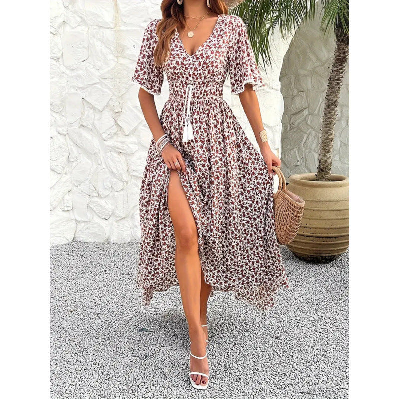 Womens V-Neck Elegant Chic Printed Dress