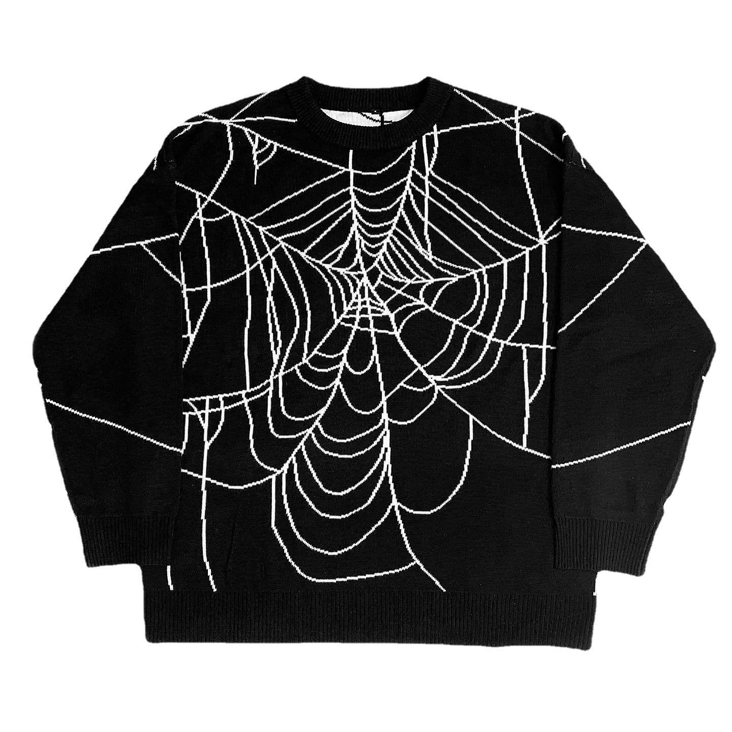 Wind Cobweb Design Knitted Loose Cool Men And Women Couple Sweater New