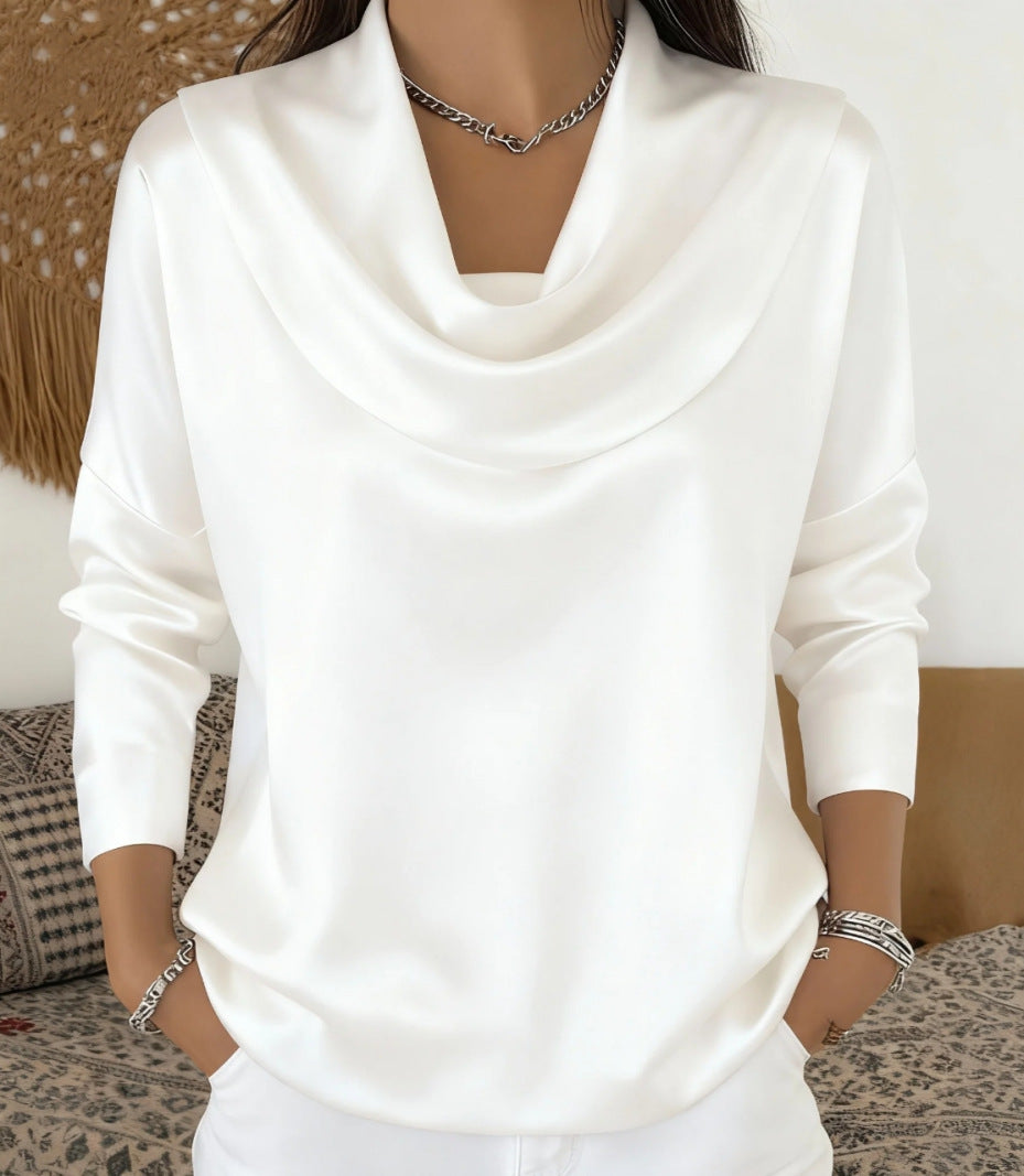 Springautumn Casual Chic Satin Boat-neck Blouse For Women