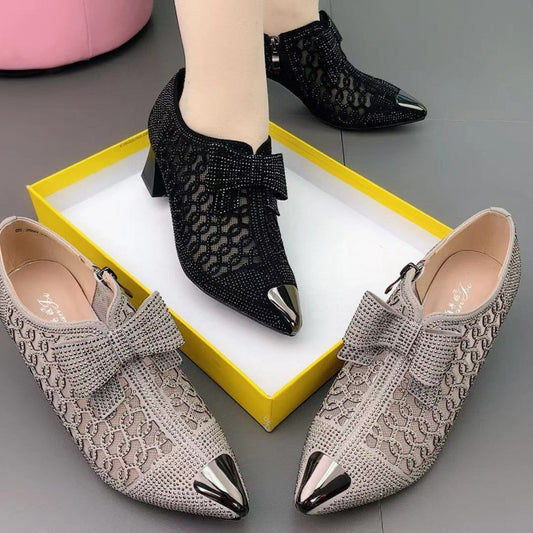 Women's All-match Chunky Medium High Heel Hollow Mesh Shoes