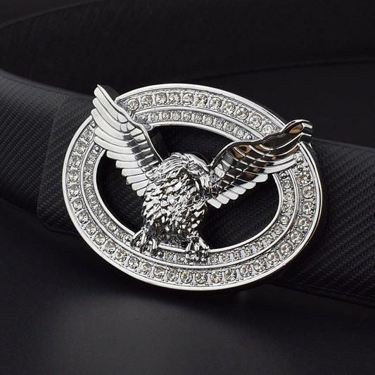 Diamond-studded Leather Belt With Animal Buckle