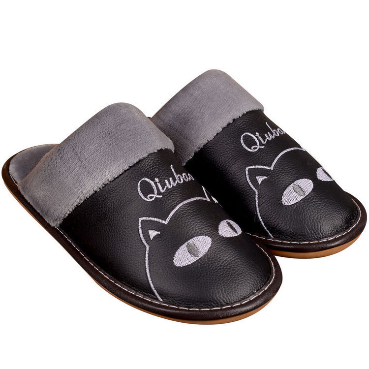 Warm Cotton Slippers For Couples Parent-child Non-slip Leather And Wool Slippers