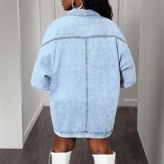 Street Style Sleeveless Shawl Loose Denim Jacket