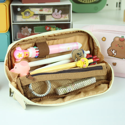 Canvas Large Capacity Pencil Bag Cute Girl