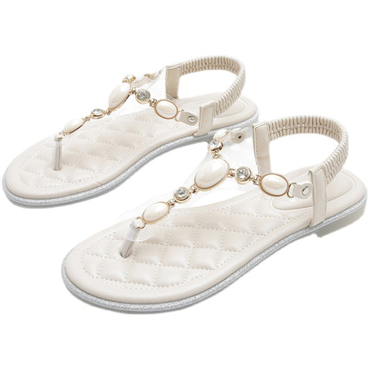 Flade flip-flops med rhinsten, romerske flip-flops i stor størrelse