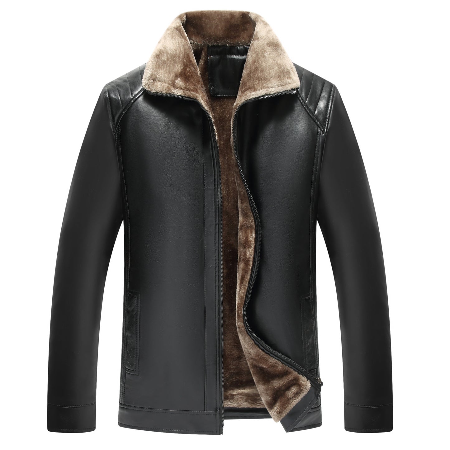 Middle-aged And Elderly Men's Fur-lined Leather Jacket