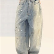 Vasket Slidt Afslappet Løs Brede Ben Jeans Splash-ink Design Slankende Unisex Style Moppebukser Mænd Og Kvinder