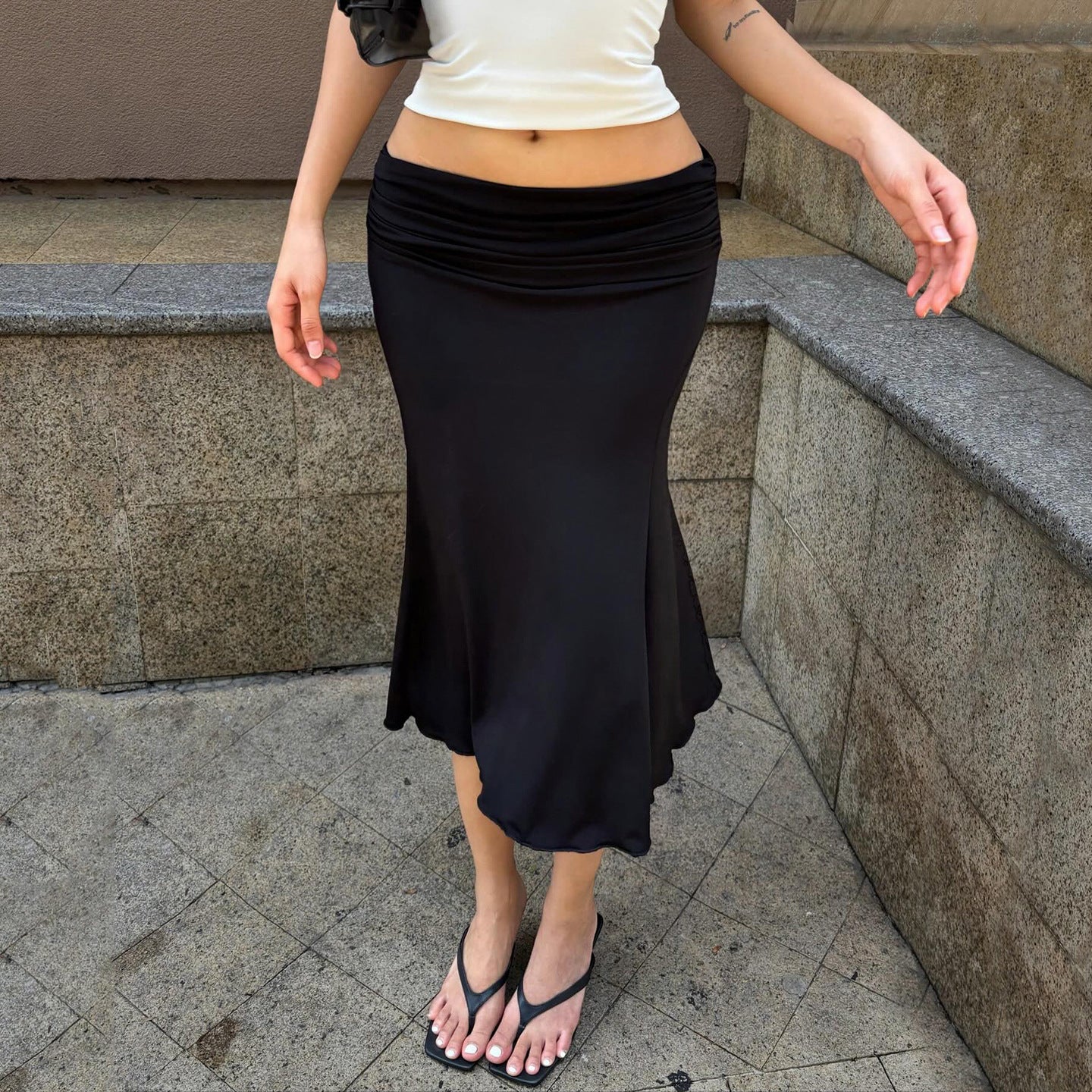 Polka Round Dots And Floral Prints High Waist Slimming Lotus Skirt