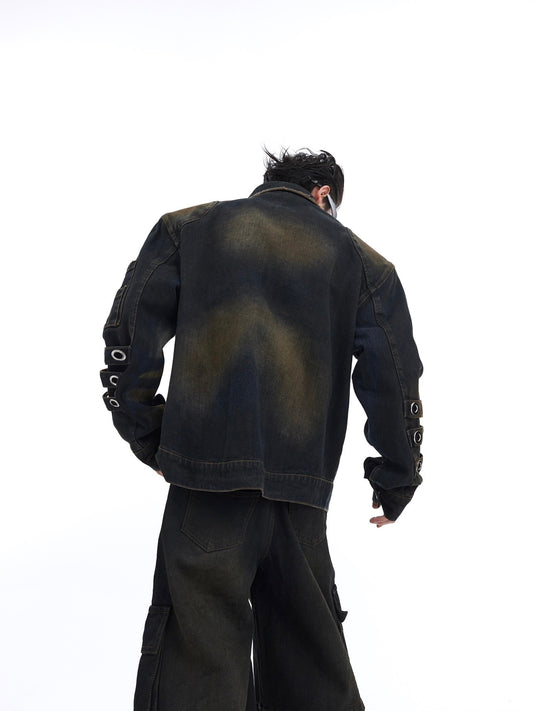 Retro Do The Old Cowboy Coat Zipper Large Pocket Overalls