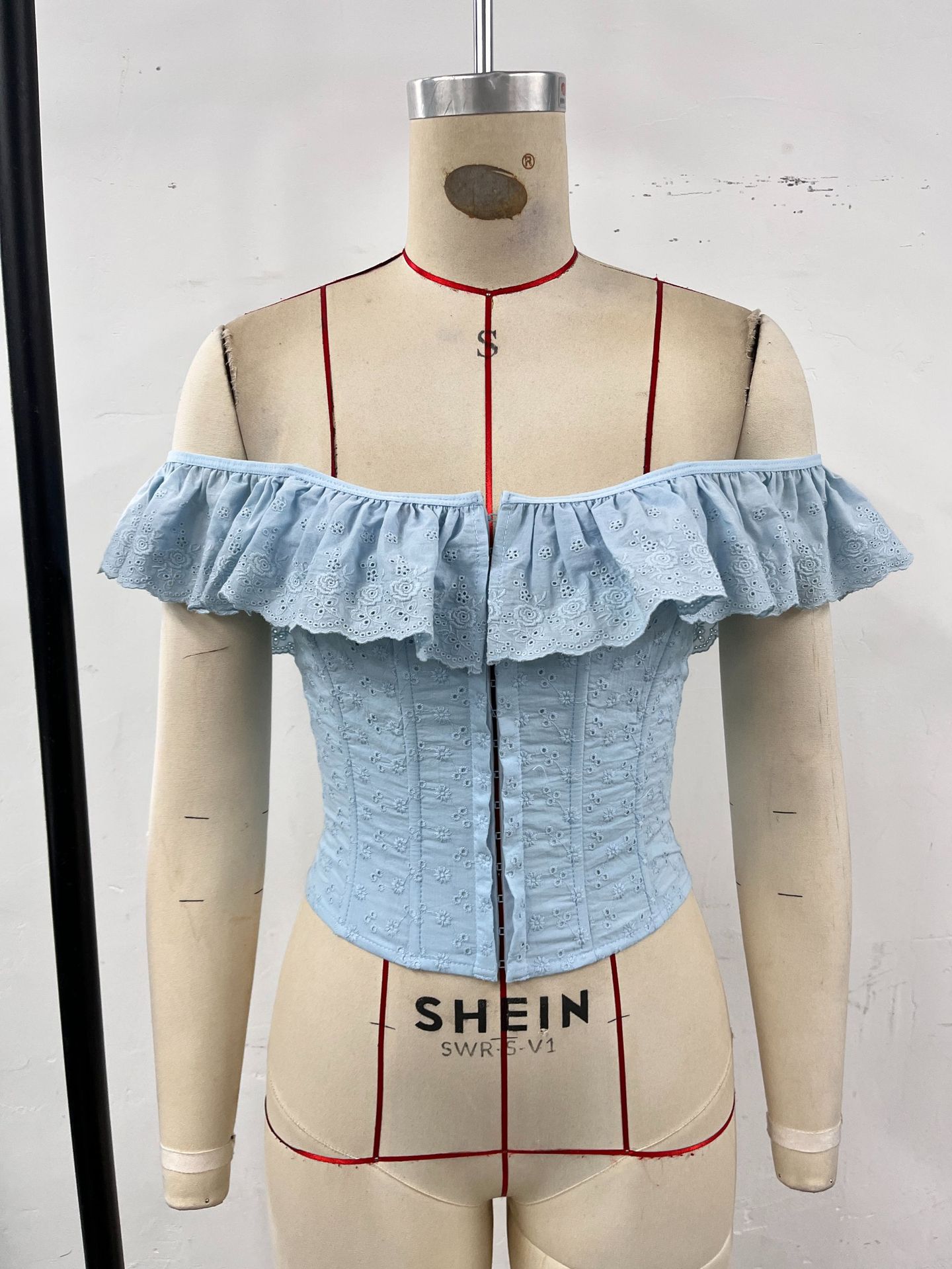 Sexet off-shoulder strop fransk flæset brysttalje slankende vest