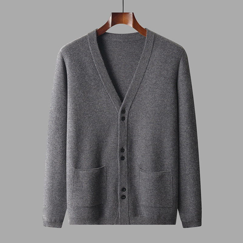 Men's V-neck All-matching Loose Solid Color Knitted Jacket