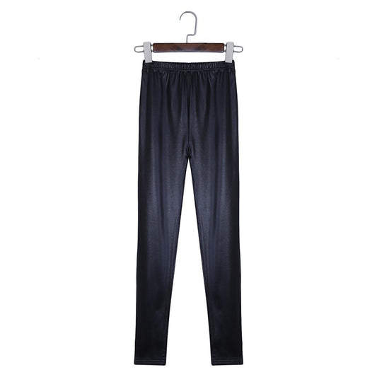 Portuguese Glossy Leggings Black Skinny Elastic Thin Cropped Pants