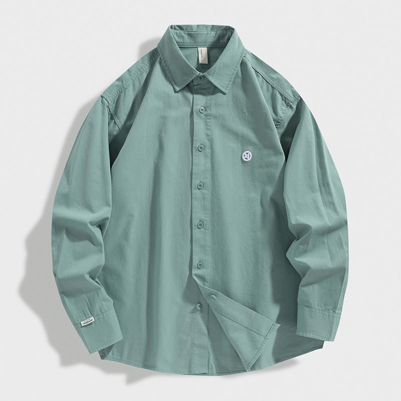 LKTM Men's Spring Japanese Style Retro Minimalist Long Sleeve Shirt