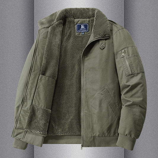 Warm And Loose Polo Collar Pure Cotton Workwear Jacket Casual Lambswool