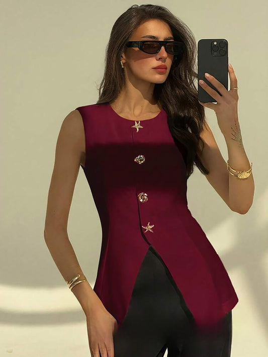 Fashionable Sleeveless Waist-cinching Versatile Button Women's Vest